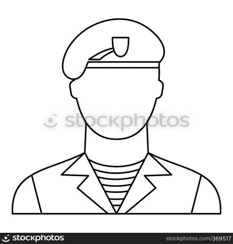 Modern army soldier icon in outline style isolated on white background vector illustration. Modern army soldier icon, outline style