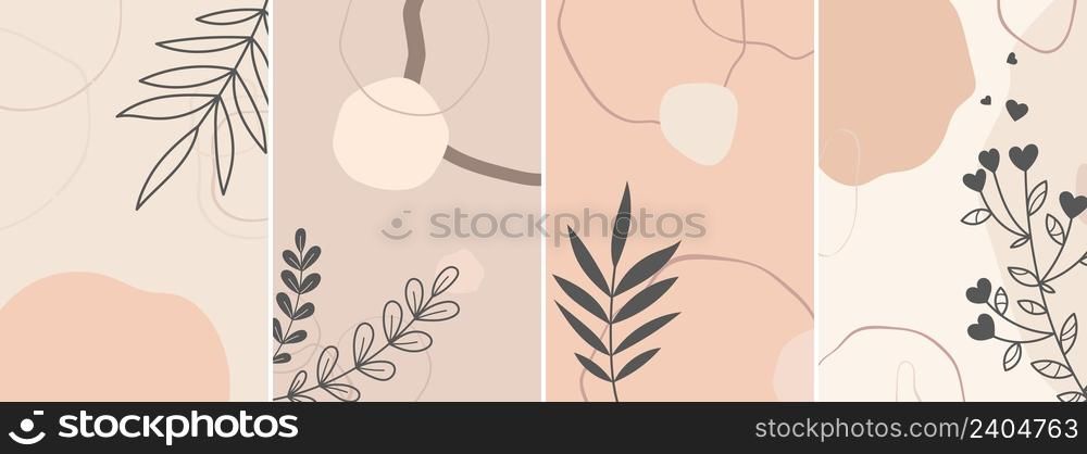 Modern art posters. Branches and abstract shapes cards. Pastel colors contemporary vector banners template. Illustration modern contemporary, shape minimalist decoration. Modern art posters. Branches and abstract shapes cards. Pastel colors contemporary vector banners template