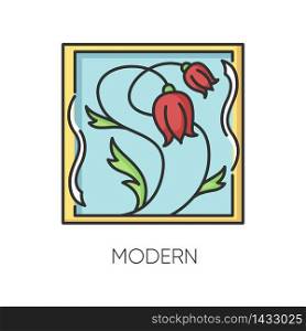 Modern art RGB color icon. Cultural movement. Botanical painting. Abstract flowers drawing. Red tulips. Modernism period. Isolated vector illustration. Modern art RGB color icon