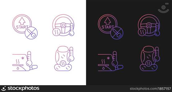Modern automotive features gradient icons set for dark and light mode. Provide comfort to driver. Thin line contour symbols bundle. Isolated vector outline illustrations collection on black and white. Modern automotive features gradient icons set for dark and light mode