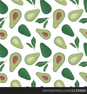 Modern avocado seamless pattern on white background. Doodle botanical backdrop. Design for fabric, textile print, surface, wrapping, cover. Vector illustration. Modern avocado seamless pattern
