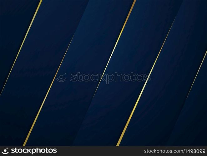 Modern background dark blue color and line gold metallic overlap design. vector illustration.