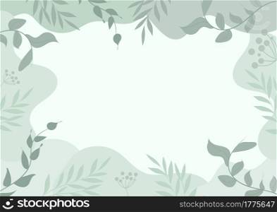 Modern background with fluid and leaves shape green pastel color and hand draw line on white background flat minimal design with copy space for text. Vector illustration