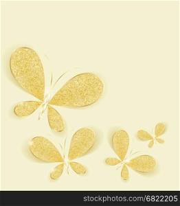Modern background with gold butterflies as a jewel. Butterfly