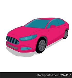 Modern beautiful pink car on a white background. Machine for a girl, vector illustration. Female version of a fuchsia machine
