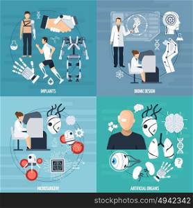 Modern Bionics Template. Modern bionics template with different achievements of medical technologies in flat style vector illustration