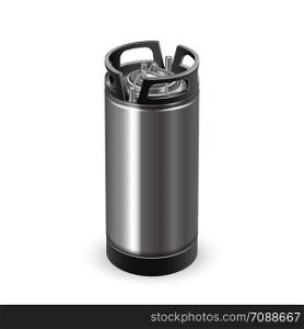 Modern Black And Chrome Metallic Keg Barrel Vector. Blank Tall Aluminium Keg For Transportation And Buffer Storage On Warehouse Lemonade. Container For Non-alcoholic Beverage Realistic 3d Illustration. Modern Black And Chrome Metallic Keg Barrel Vector