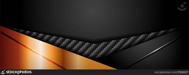 Modern Black Background with Carbon Textured and Golden Element. Graphic Design Element.