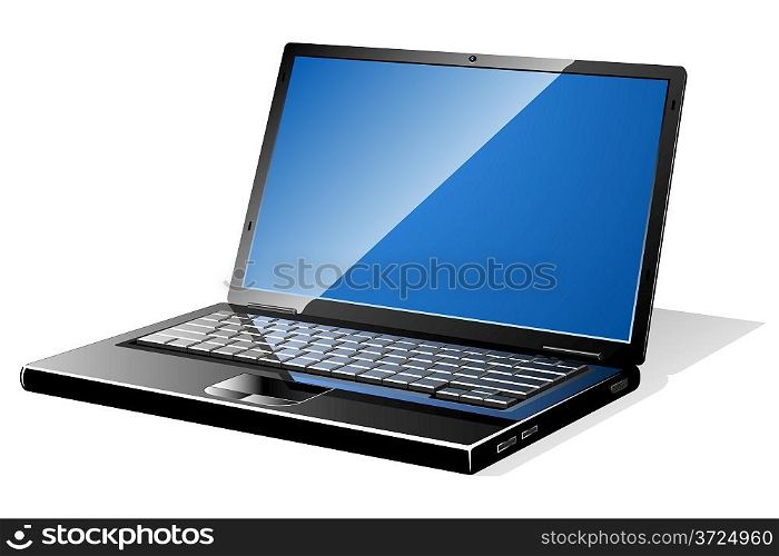 Modern black opened laptop with blank screen.