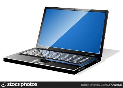 Modern black opened laptop with blank screen.
