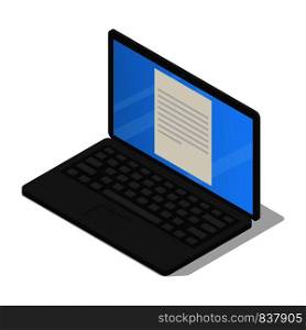 Modern black school laptop icon. Isometric of modern black school laptop vector icon for web design isolated on white background. Modern black school laptop icon, isometric style