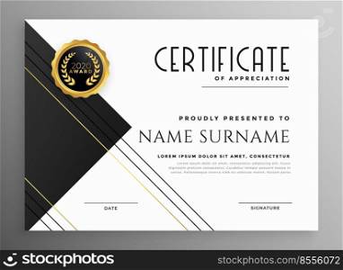 modern black white and gold certificate template design