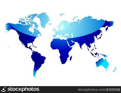 Modern blue world map with light reflection and coast outline