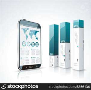 Modern box Design Minimal style infographic template with a touch screen smartphone.