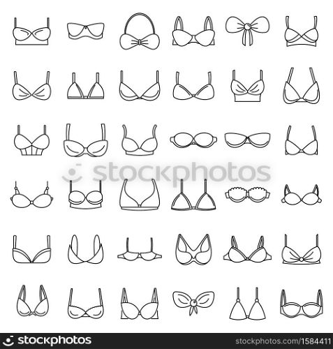 Modern bra icons set. Outline set of modern bra vector icons for web design isolated on white background. Modern bra icons set, outline style