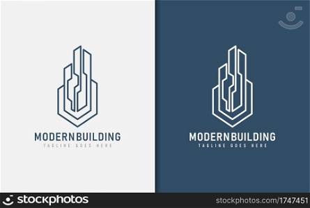 Modern Building Logo Design. Modern Building Form Made of Geometric Lines Shape. Usable For Architecture Business and Brand Company. Vector Logo Illustration.