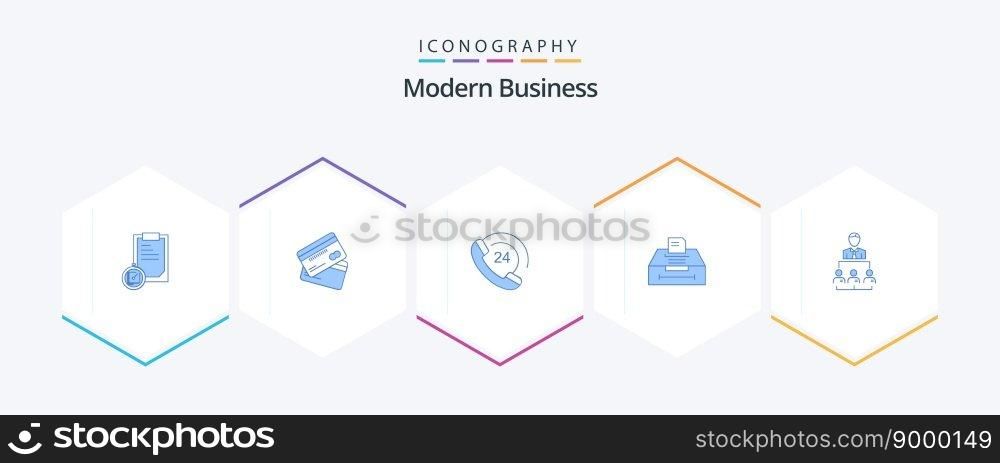 Modern Business 25 Blue icon pack including business. data. finance. support. communication