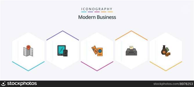 Modern Business 25 FilledLine icon pack including business. data. tablet. vacation. tickets