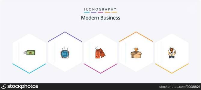 Modern Business 25 FilledLine icon pack including idea. box. connection. sale. business
