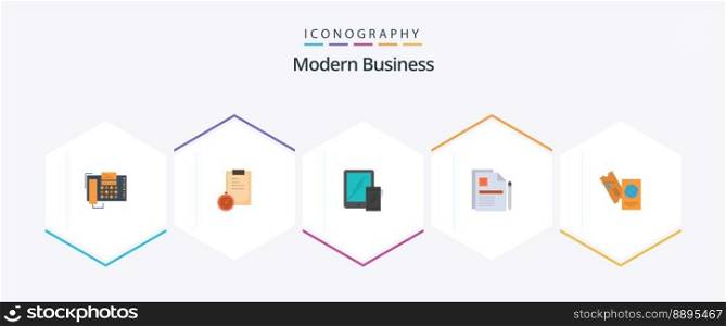 Modern Business 25 Flat icon pack including legal document. business. time. contract. tablet
