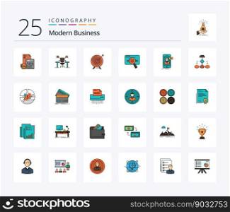 Modern Business 25 Line Filled icon pack including business. aim. business. target. office