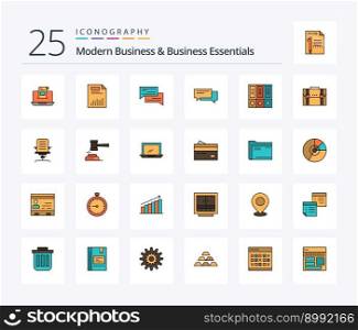 Modern Business And Business Essentials 25 Line Filled icon pack including communication. bubble. business. chat. paper