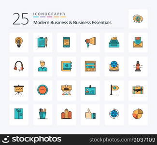 Modern Business And Business Essentials 25 Line Filled icon pack including digital. computer. business. phone. planning