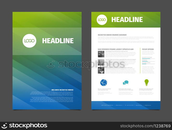 Modern business brochure flyer vector template design with photos, icons and sample content. Modern brochure template flyer design vector template