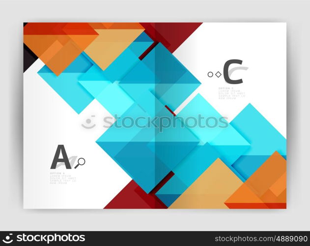 Modern business brochure or leaflet A4 cover template. Abstract background with color triangles, annual report print backdrop. Vector design for workflow layout, diagram, number options or web design