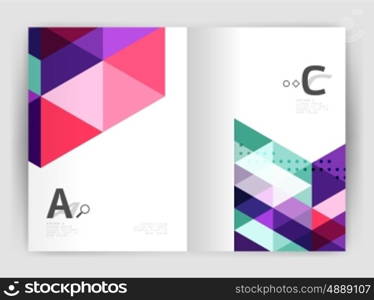 Modern business brochure or leaflet A4 cover template. Abstract background with color triangles, annual report print backdrop. Vector design for workflow layout, diagram, number options or web design