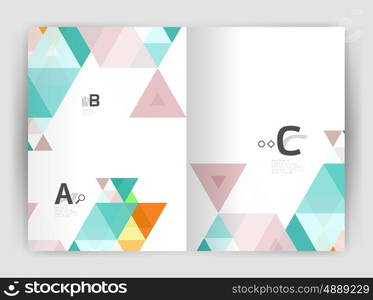 Modern business brochure or leaflet A4 cover template. Abstract background with color triangles, annual report print backdrop. Vector design for workflow layout, diagram, number options or web design