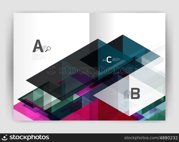 Modern business brochure or leaflet A4 cover template. Abstract background with color triangles, annual report print backdrop. Vector design for workflow layout, diagram, number options or web design