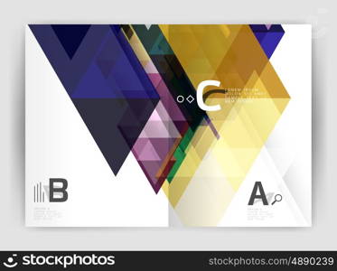 Modern business brochure or leaflet A4 cover template. Abstract background with color triangles, annual report print backdrop. Vector design for workflow layout, diagram, number options or web design