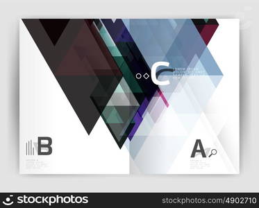 Modern business brochure or leaflet A4 cover template. Abstract background with color triangles, annual report print backdrop. Vector design for workflow layout, diagram, number options or web design