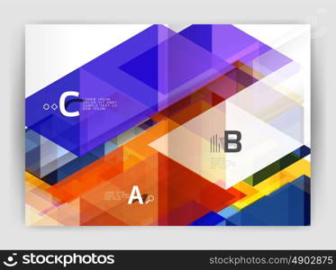 Modern business brochure or leaflet A4 cover template. Abstract background with color triangles, annual report print backdrop. Vector design for workflow layout, diagram, number options or web design