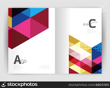 Modern business brochure or leaflet A4 cover template. Abstract background with color triangles, annual report print backdrop. Vector design for workflow layout, diagram, number options or web design