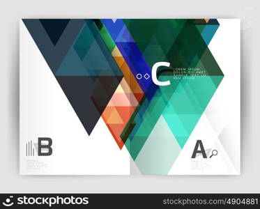 Modern business brochure or leaflet A4 cover template. Abstract background with color triangles, annual report print backdrop. Vector design for workflow layout, diagram, number options or web design