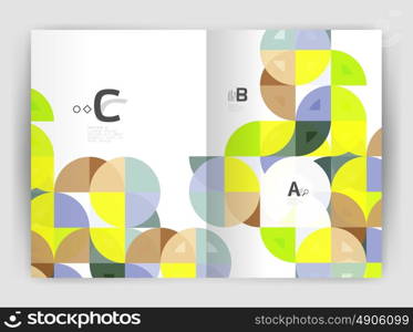 Modern business brochure or leaflet A4 cover template. Modern business brochure or leaflet A4 cover template. Abstract background with color triangles, annual report print backdrop. Vector design for workflow layout, diagram, number options or web design