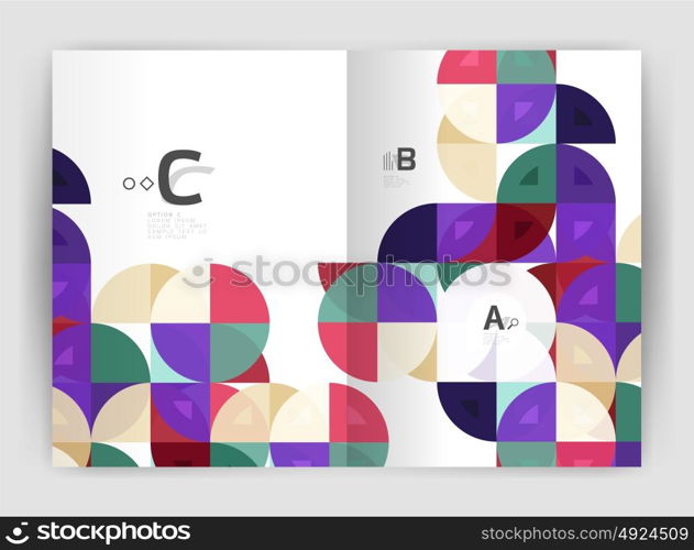 Modern business brochure or leaflet A4 cover template. Modern business brochure or leaflet A4 cover template. Abstract background with color triangles, annual report print backdrop. Vector design for workflow layout, diagram, number options or web design