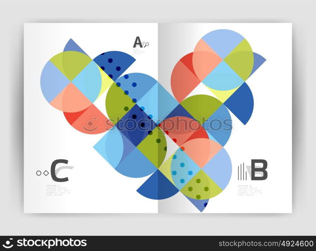 Modern business brochure or leaflet A4 cover template. Modern business brochure or leaflet A4 cover template. Abstract background with color triangles, annual report print backdrop. Vector design for workflow layout, diagram, number options or web design