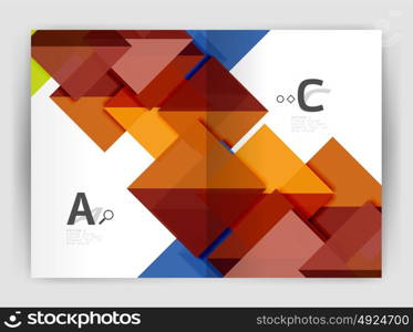 Modern business brochure or leaflet A4 cover template. Modern business brochure or leaflet A4 cover template. Abstract background with color triangles, annual report print backdrop. Vector design for workflow layout, diagram, number options or web design