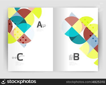 Modern business brochure or leaflet A4 cover template. Modern business brochure or leaflet A4 cover template. Abstract background with color triangles, annual report print backdrop. Vector design for workflow layout, diagram, number options or web design