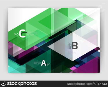 Modern business brochure or leaflet A4 cover template. Modern business brochure or leaflet A4 cover template. Abstract background with color triangles, annual report print backdrop. Vector design for workflow layout, diagram, number options or web design