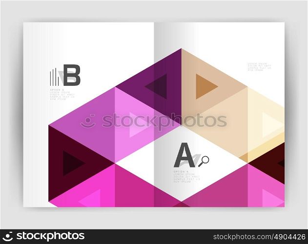Modern business brochure or leaflet print A4 cover template. Abstract background with color triangles. Vector design for workflow layout, diagram, number options or web design