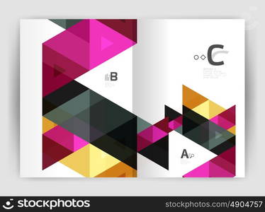 Modern business brochure or leaflet print A4 cover template. Abstract background with color triangles. Vector design for workflow layout, diagram, number options or web design