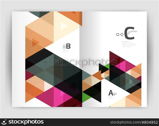 Modern business brochure or leaflet print A4 cover template. Abstract background with color triangles. Vector design for workflow layout, diagram, number options or web design