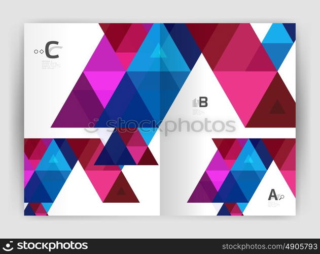 Modern business brochure or leaflet print cover template. Modern business brochure or leaflet print cover template. Abstract background with color triangles. Vector design for workflow layout, diagram, number options or web design