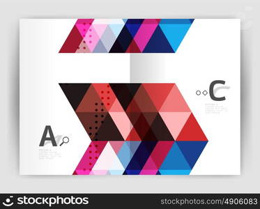 Modern business brochure or leaflet print cover template. Modern business brochure or leaflet print cover template. Abstract background with color triangles. Vector design for workflow layout, diagram, number options or web design