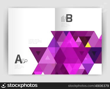 Modern business brochure or leaflet print cover template. Modern business brochure or leaflet print cover template. Abstract background with color triangles. Vector design for workflow layout, diagram, number options or web design