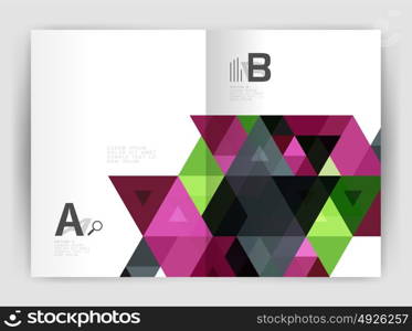 Modern business brochure or leaflet print cover template. Modern business brochure or leaflet print cover template. Abstract background with color triangles. Vector design for workflow layout, diagram, number options or web design